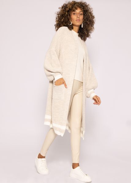 Langer Cardigan mit hellen Streifen, beige
