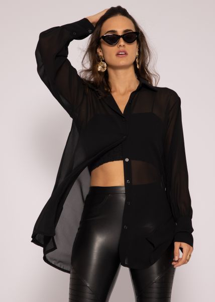 Long, flowing chiffon blouse, black