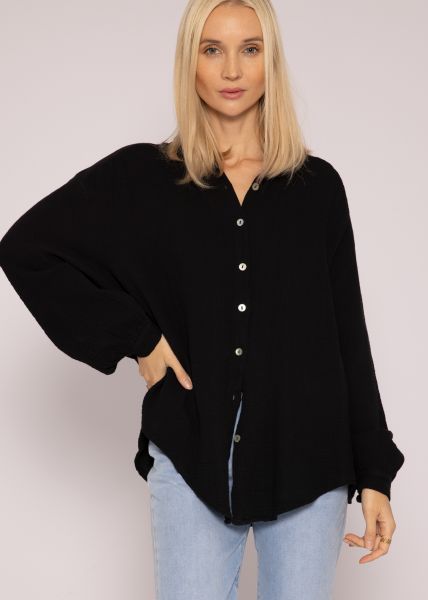 Muslin blouse oversize, short, black