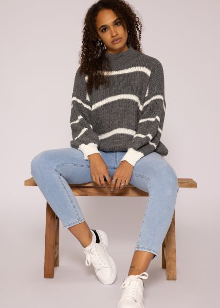 Striped turtleneck sweater, gray/offwhite