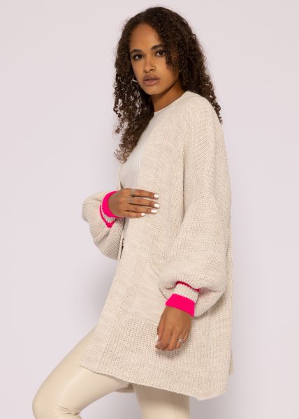 Strick-Cardigan mit pink Streifen, beige