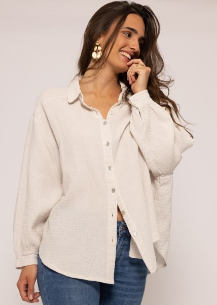 Ultra oversize Blusenhemd, kürzere Variante, hellbeige