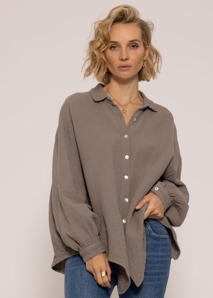 Ultra oversize Blusenhemd, kürzere Variante, taupe